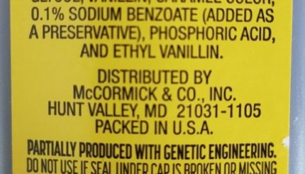 Ingredients List For A Vanilla Flavouring Which Includes Propylene Glycol