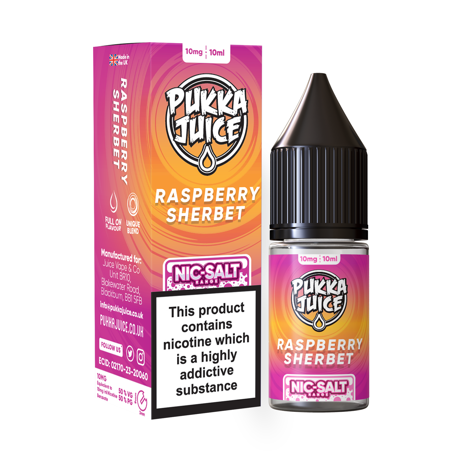 Product Image Of Raspberry Sherbet Nic Salt E-Liquid By Pukka Juice